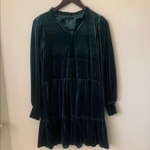 1 STATE Green Ruffled Tiered Long Sleeve Dress velvety SZ M